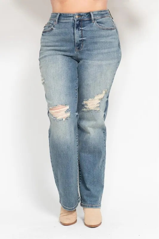 Judy Blue Full Size High Waist Distressed Dad Jean Plus Size