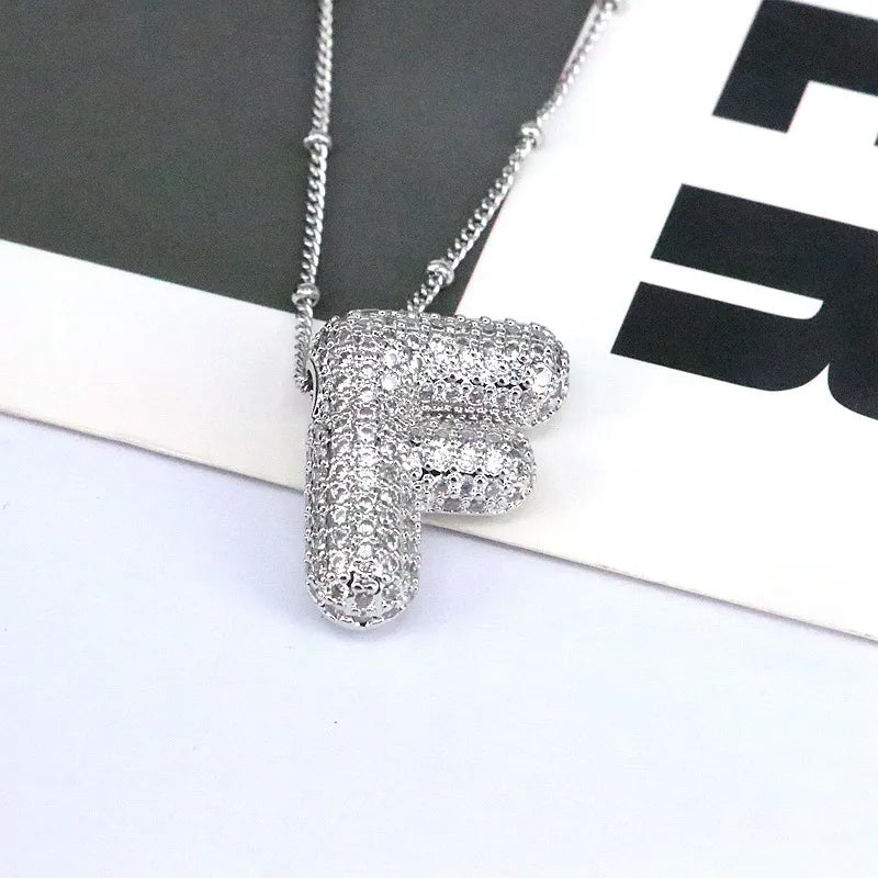 COPPER INLAID ZIRCON LETTER PENDANT NECKLACE Necklace
