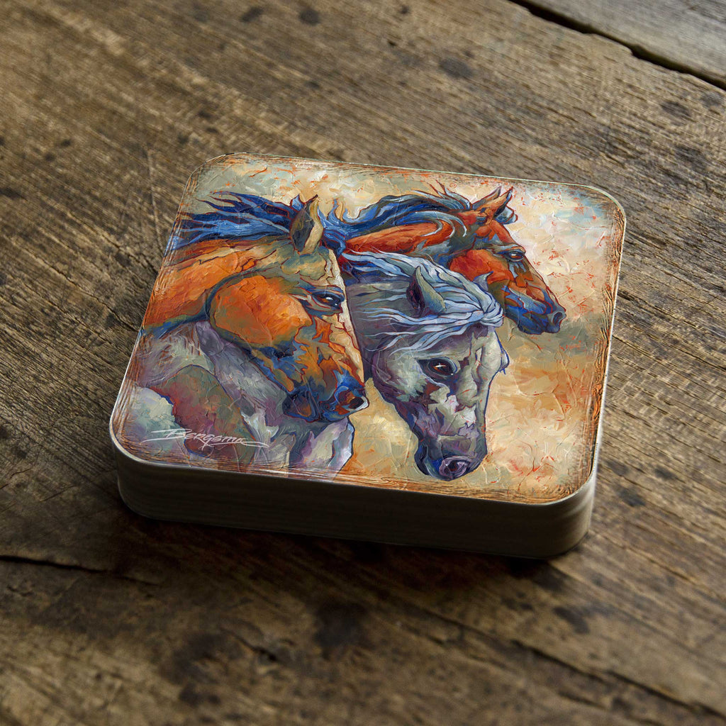 Herd of Horses Wooden Cork Coasters Gift Set of 4 by J. Bergsma - Wildlife Decor - 8199458C-S4 Coasters