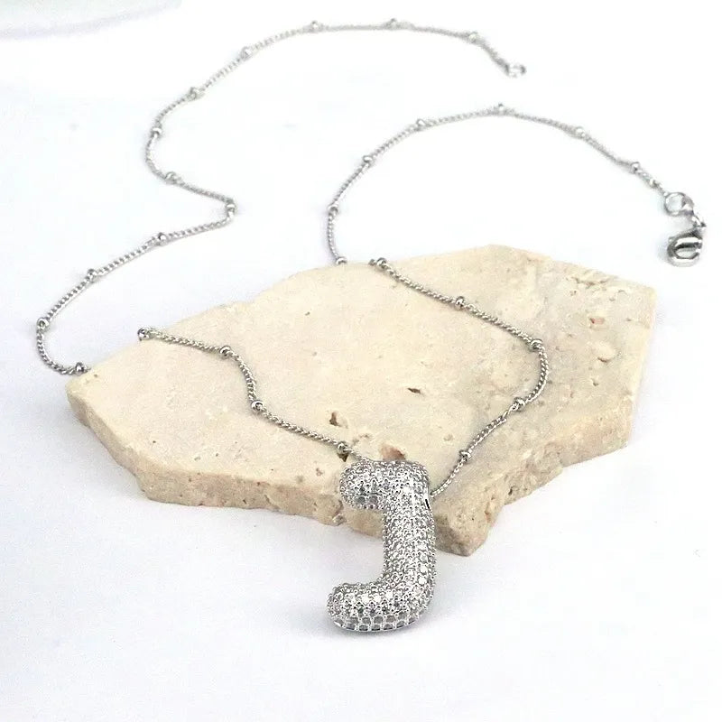 COPPER INLAID ZIRCON LETTER PENDANT NECKLACE Necklace