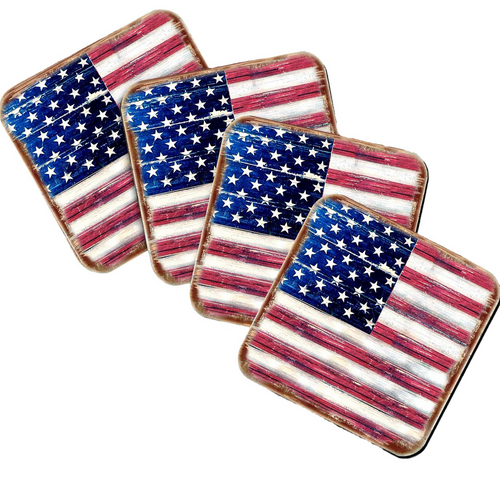 AMEERICAN FLAG WOODEN CORK COASTERS GIFT SET OF 4 Coasters