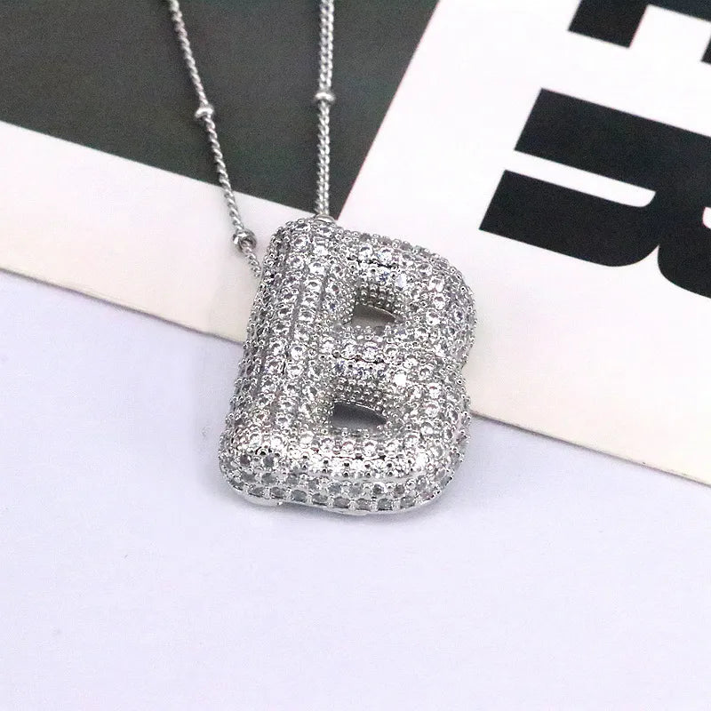 COPPER INLAID ZIRCON LETTER PENDANT NECKLACE Necklace