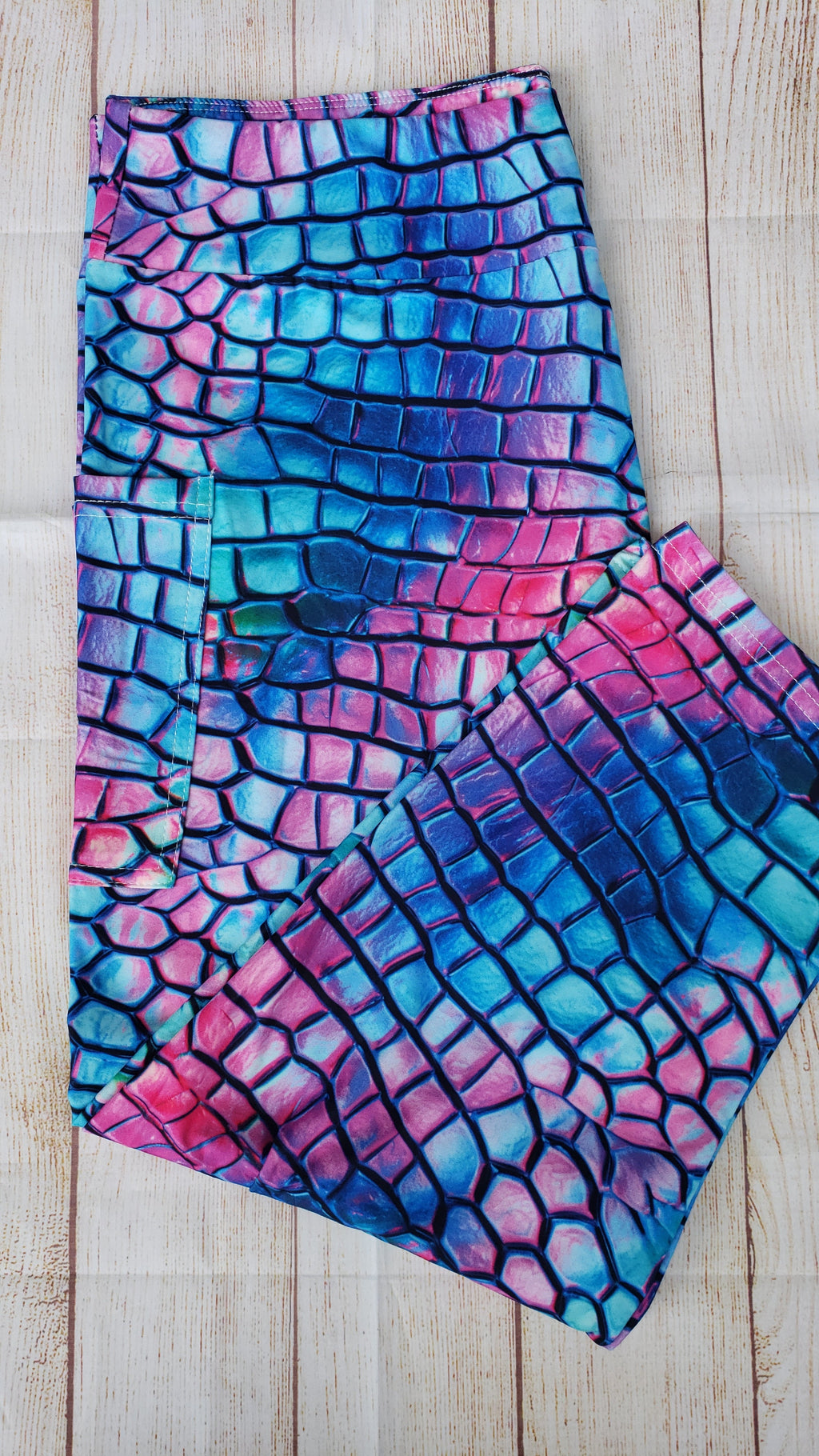 Iridescent Alligator Skin capris with pockets