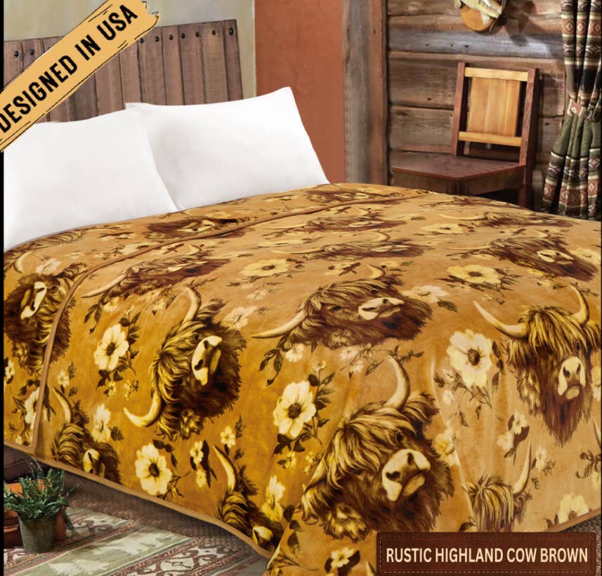 RODEO™ HIGHLAND COW BROWN KING SIZE THROW BLANKET - HUGE!!!