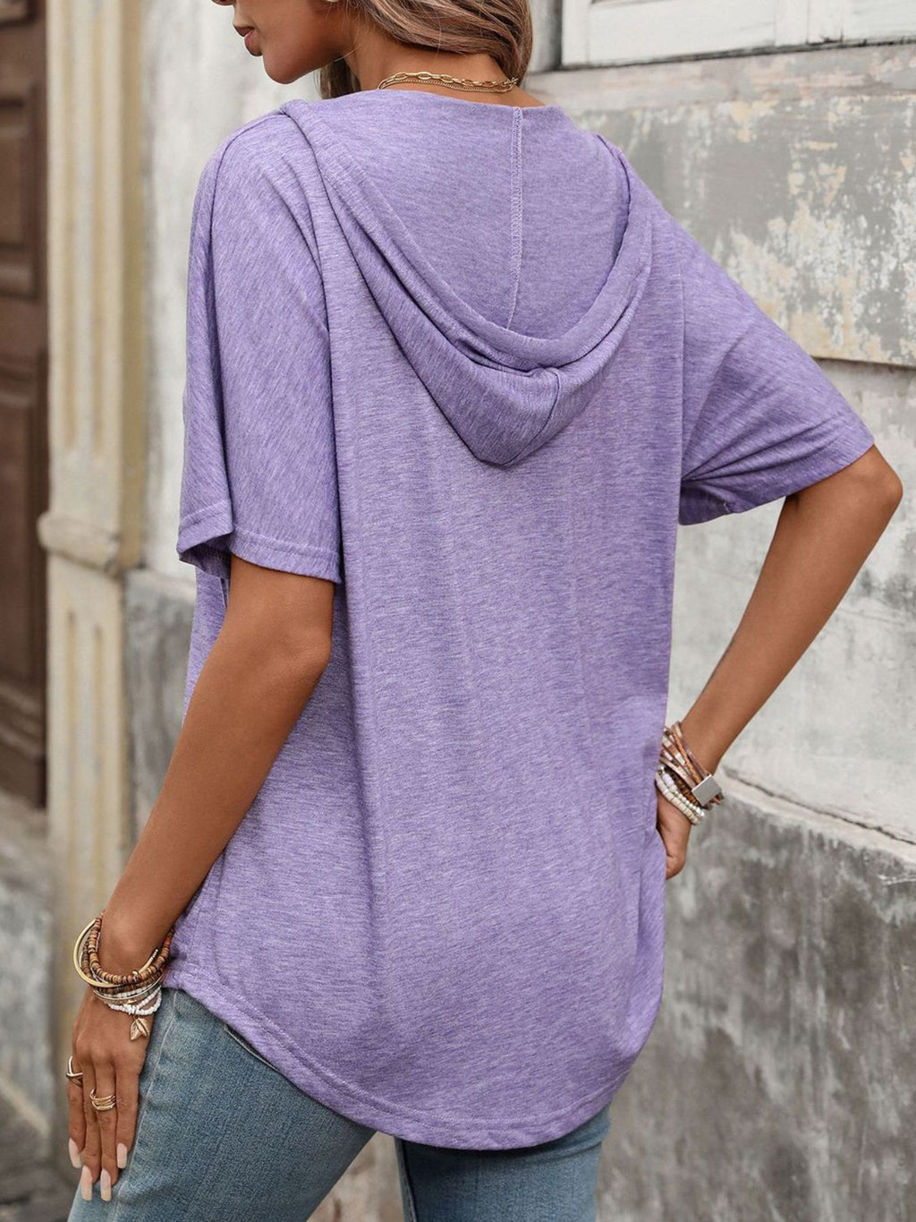 CASUAL SHORT SLEEVE HOODED T-SHIRT Tops