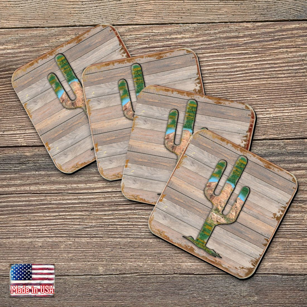 Cactus Wooden Cork Coasters Gift Set of 4 by Nature Wonders - Nature Wildlife Decor - 8199416C-S4 Coasters