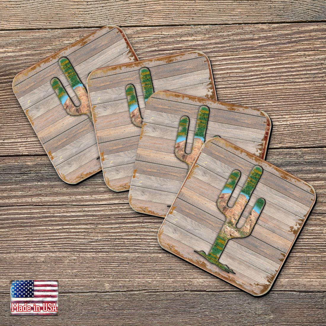 Cactus Wooden Cork Coasters Gift Set of 4 by Nature Wonders - Nature Wildlife Decor - 8199416C-S4 Coasters