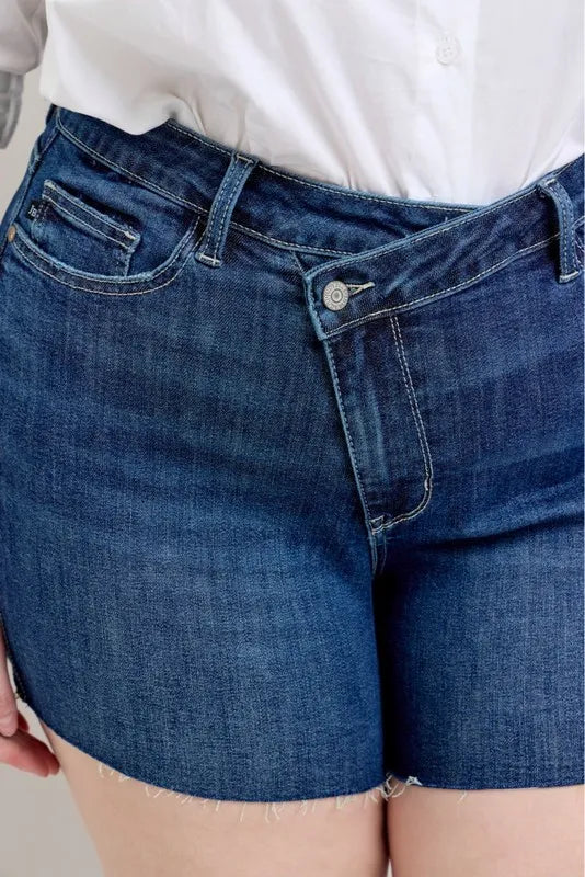 Judy Blue Plus Size High Waist Criss-Cross Waistband Denim Shorts