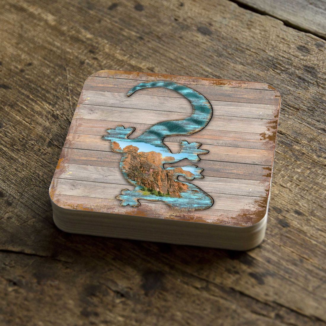 Gecko Wooden Cork Coasters Gift Set of 4 by Nature Wonders - Nature Wildlife Decor - 8199434C-S4 Coasters