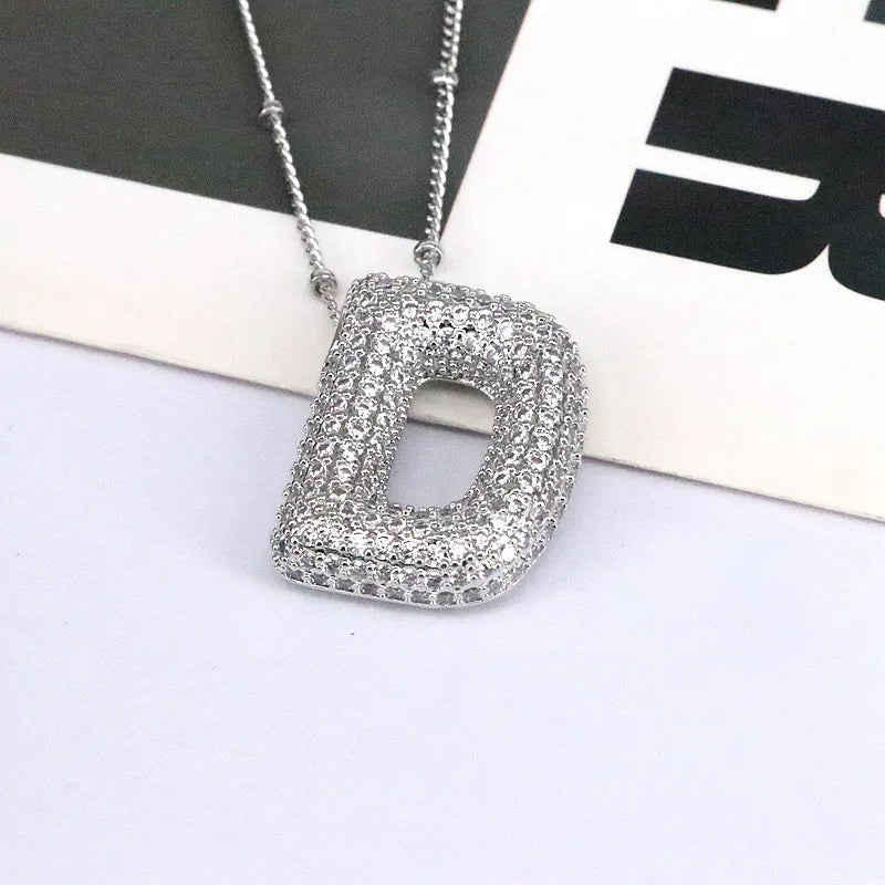COPPER INLAID ZIRCON LETTER PENDANT NECKLACE Necklace
