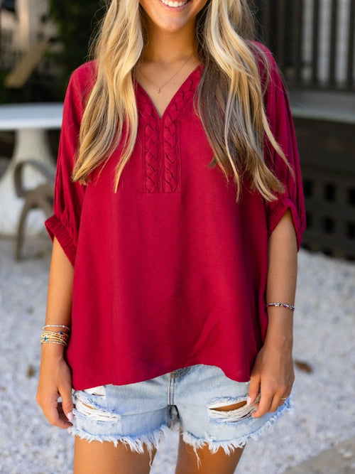 BRAIDED DETAIL HALF SLEEVE BLOUSE BLOUSE