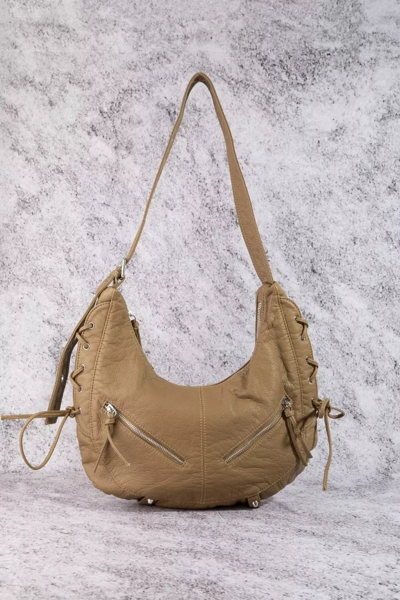 FAME LARGE LEATHER CRESCENT SHOULDER BAG Handbag