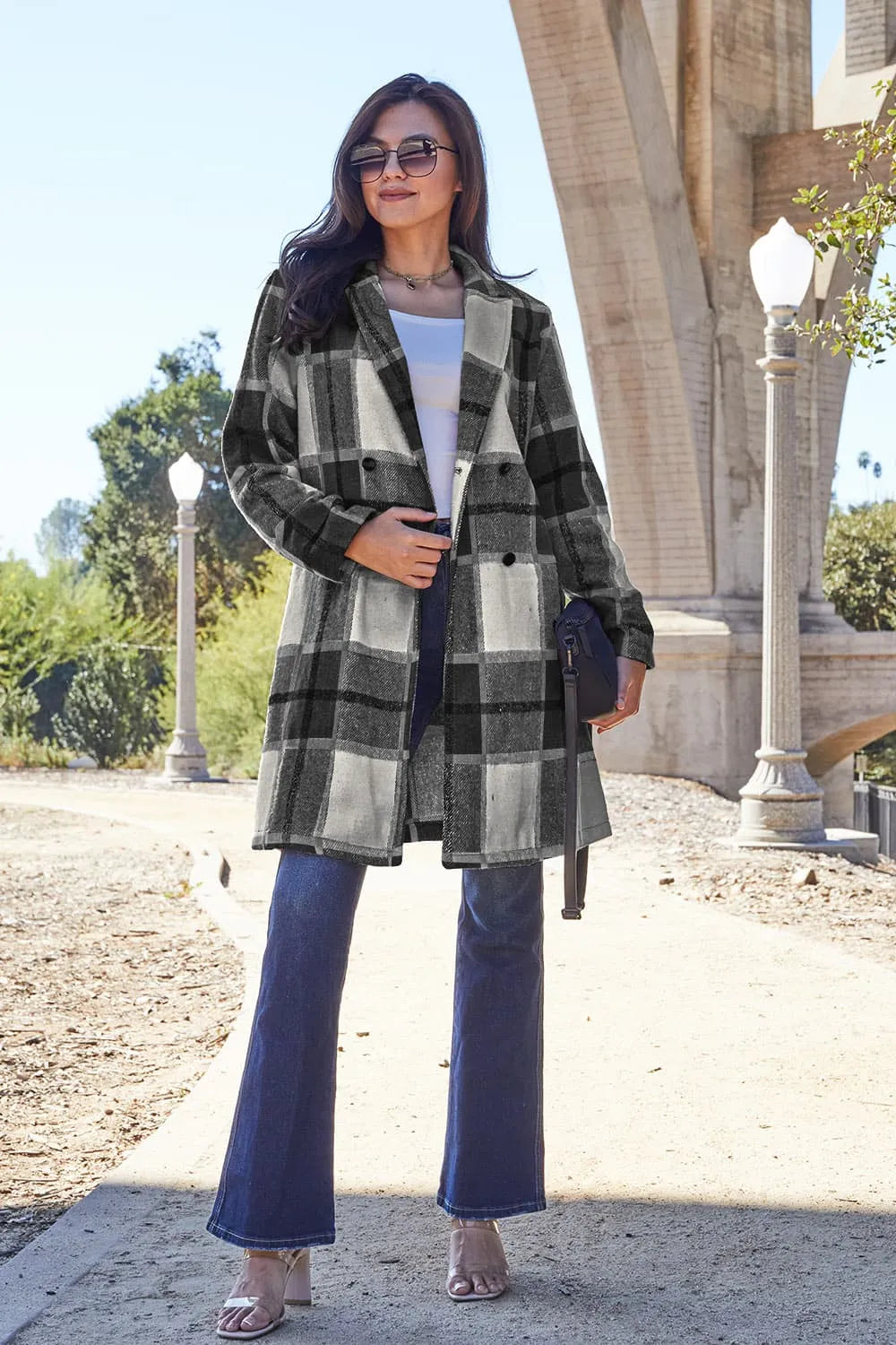 DOUBLE TAKE PLAID BUTTON UP LAPEL COLLAR COAT coat