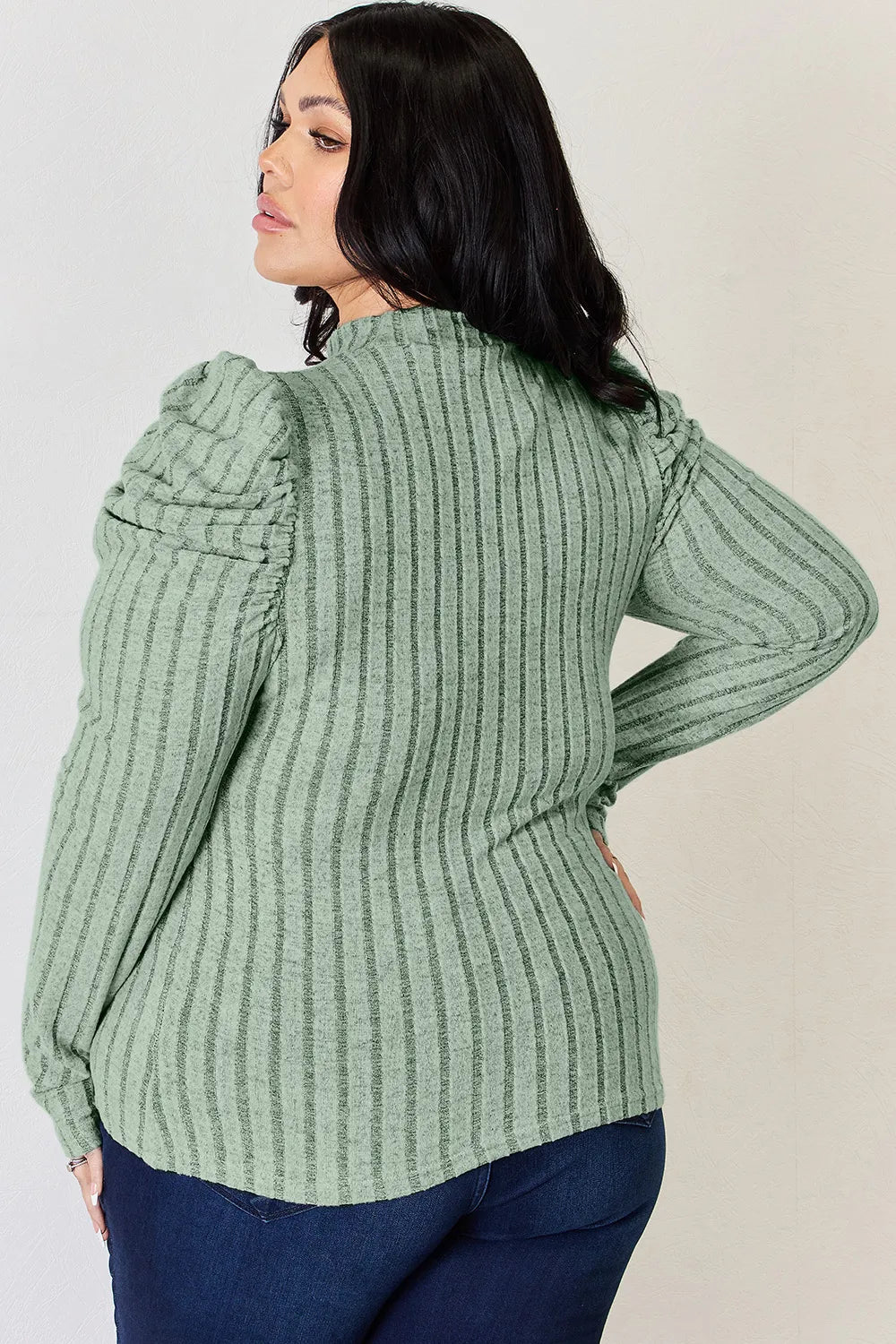 BASIC BAE RIBBED MOCK NECK PUFF SLEEVE T-SHIRT TOP