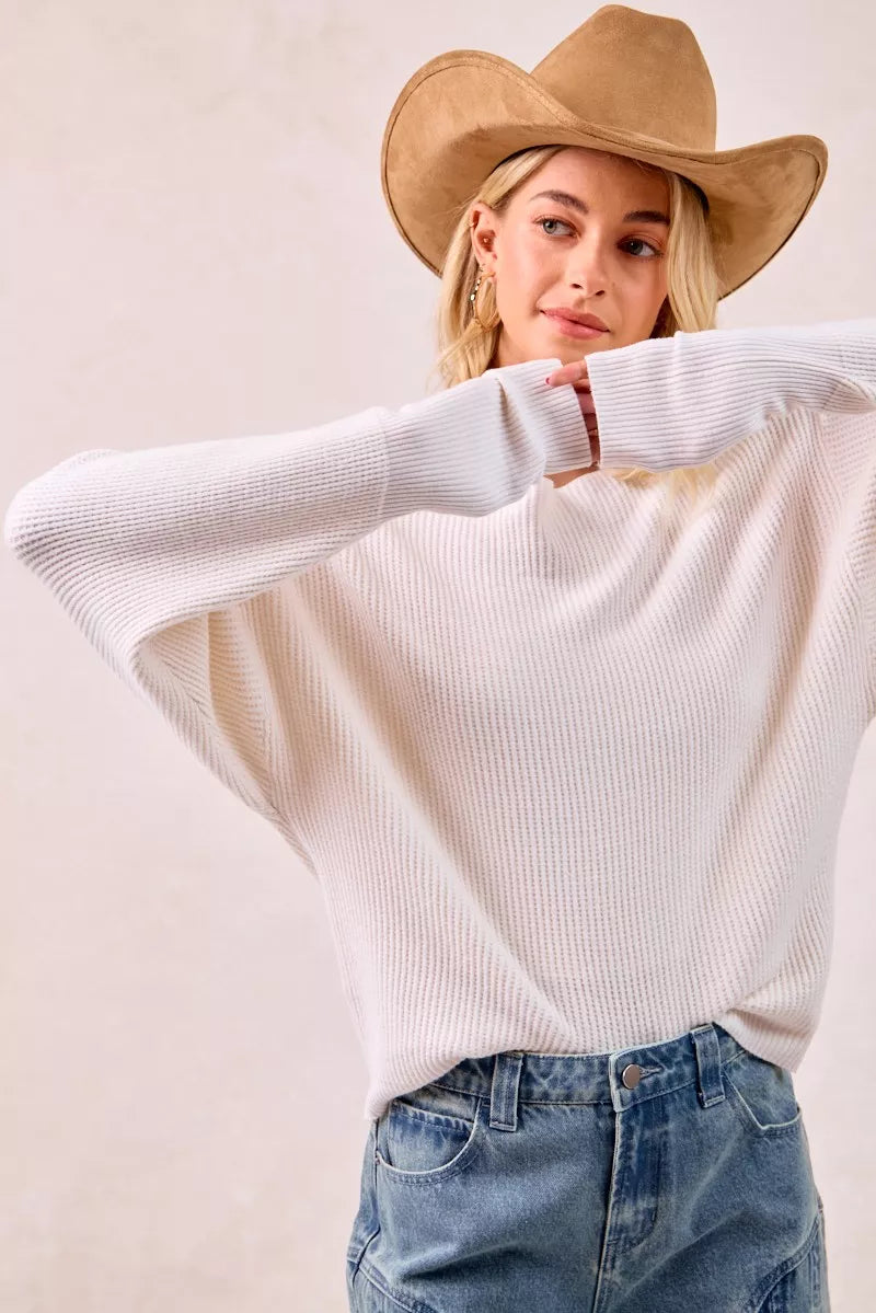 BIBI WAFFLE KNIT OFF SHOULDER TOP Shirts & Blouses
