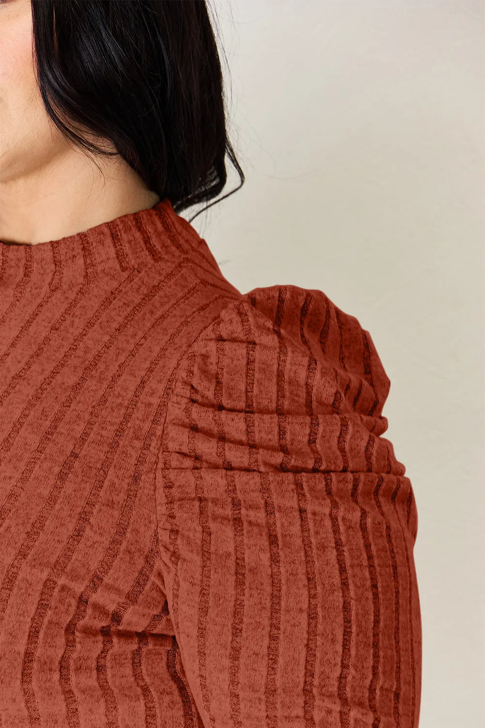 BASIC BAE RIBBED MOCK NECK PUFF SLEEVE T-SHIRT TOP