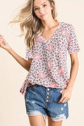 BIBI LEOPARD LIPS PRINT TOP V-NECK TOP TOP