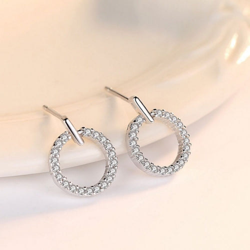 925 Sterling Silver Rhinestone Circle Stud Earrings Earrings