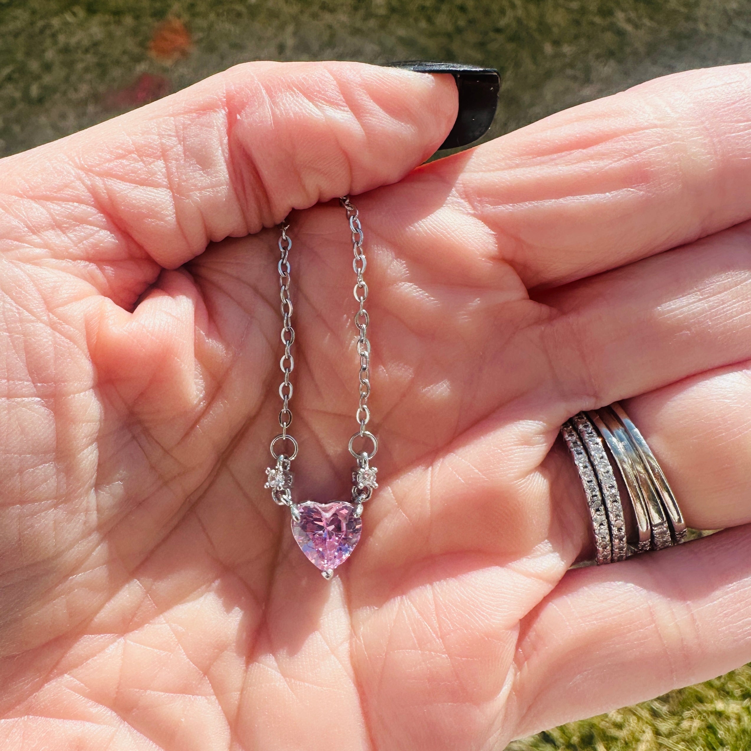 CHARLOTTE PINK CRYSTAL HEART NECKLACE - 18" Necklace