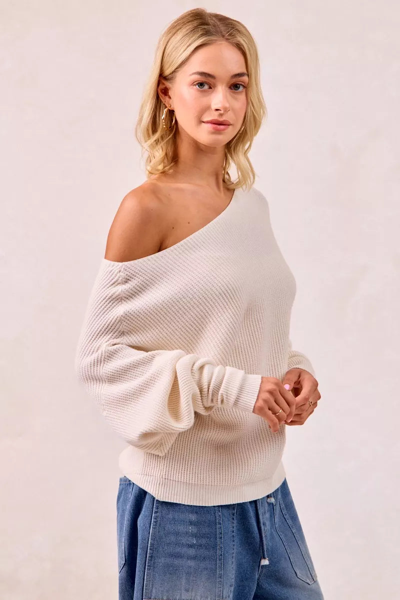 BIBI WAFFLE KNIT OFF SHOULDER TOP Shirts & Blouses