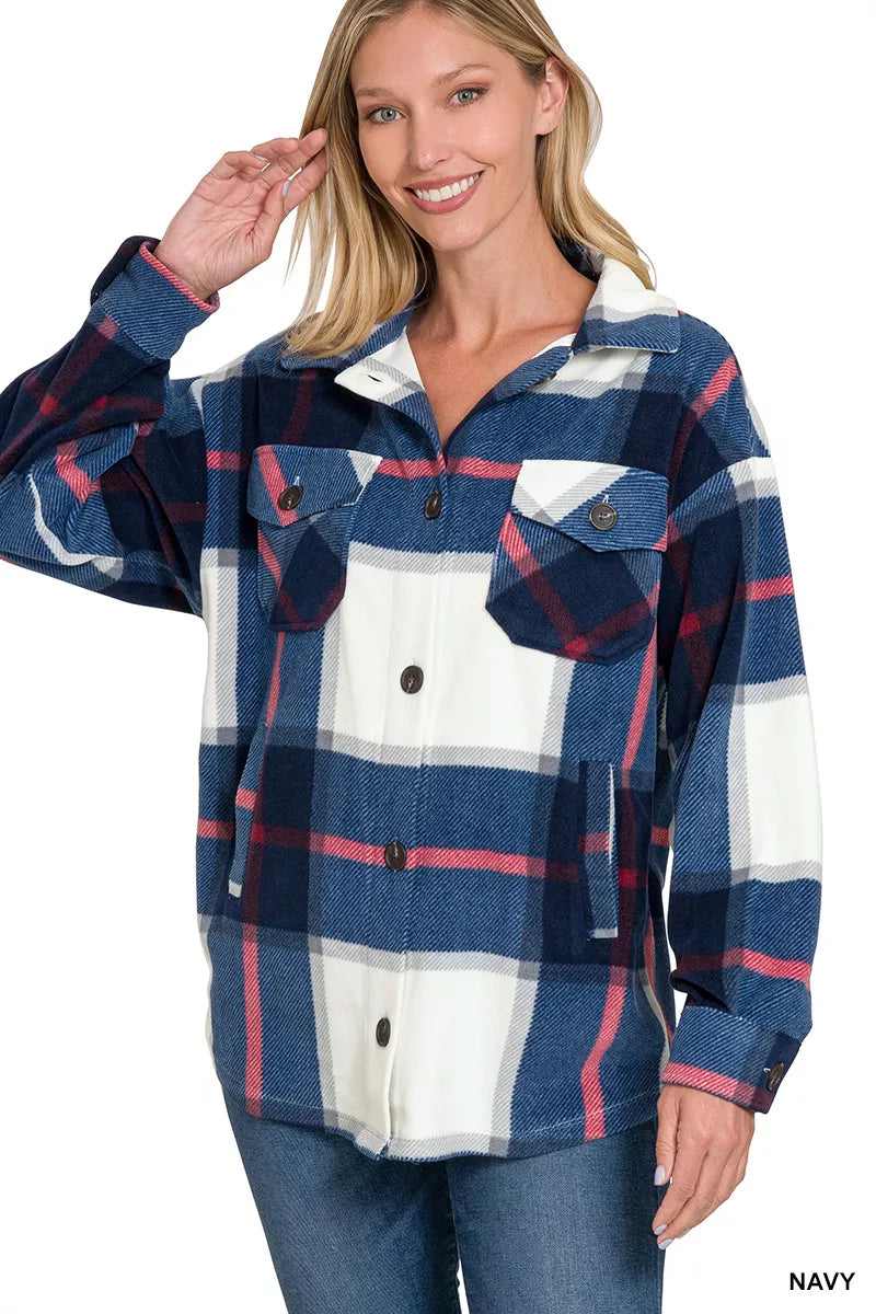 ZENANA OVERSIZED PLAID FLEECE SHACKET Shacket