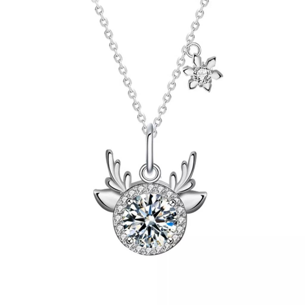1 Carat Moissanite 925 Sterling Silver Deer Antler Pendant Necklace