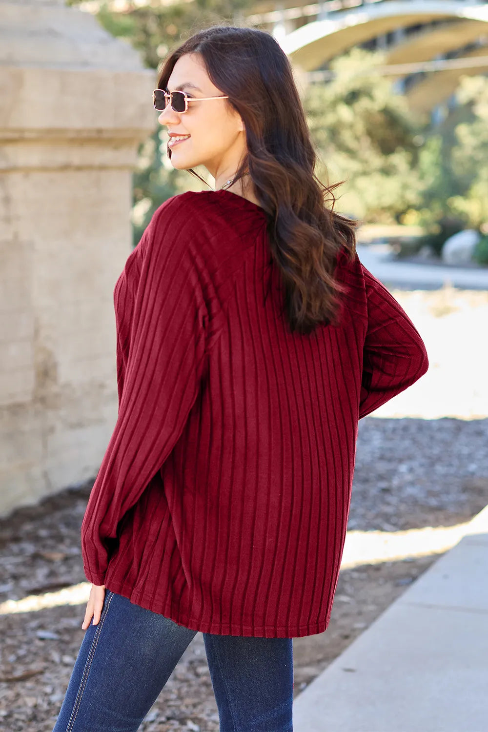 BASIC BAE RIBBED ROUND NECK LONG SLEEVE KNIT TOP Long Sleeve Top