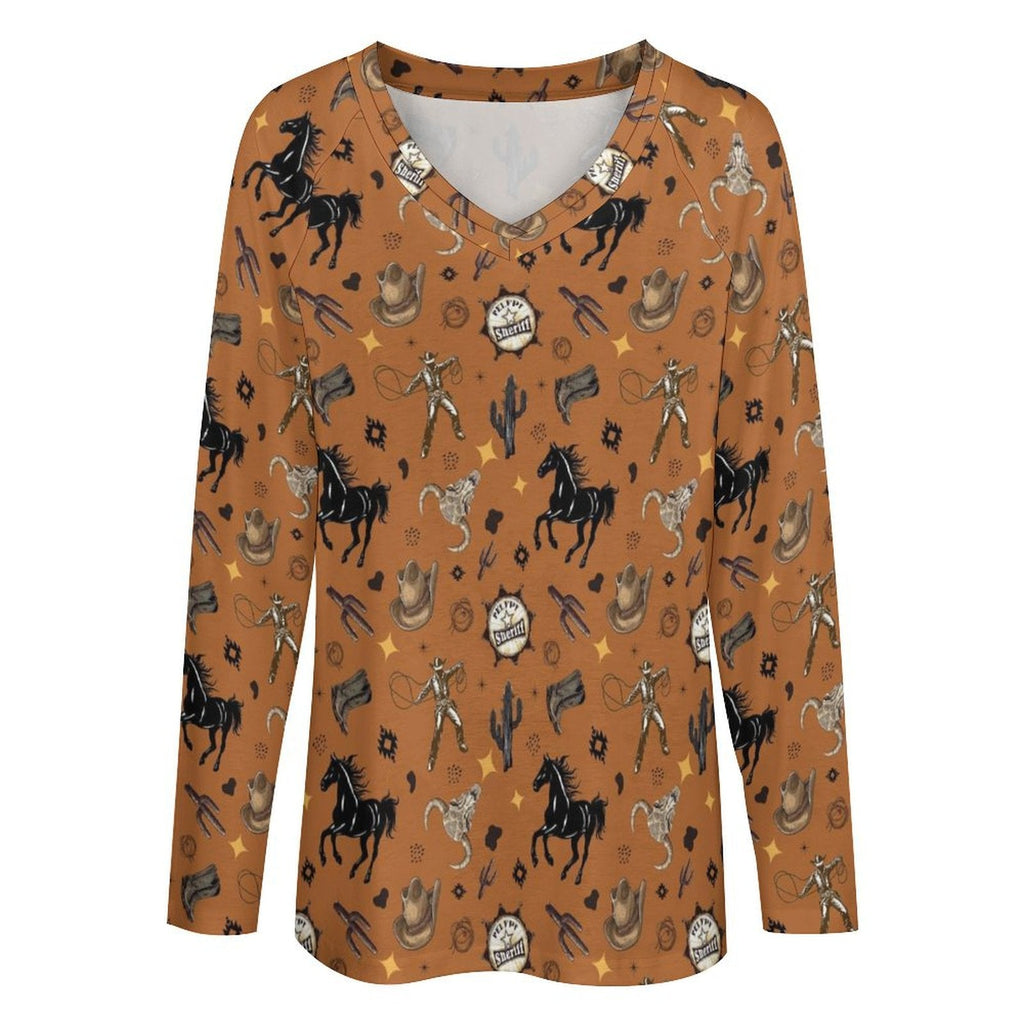 WESTERN PRINT LONG SLEEVE TOP Fashion Top