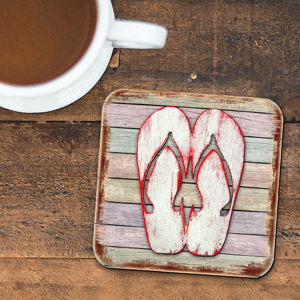 Flip Flops Coastal Wooden Cork Coasters Gift Set of 4 by Nature Wonders - Coastal Sea-Life Decor - 8198523-9C-S4 Coasters