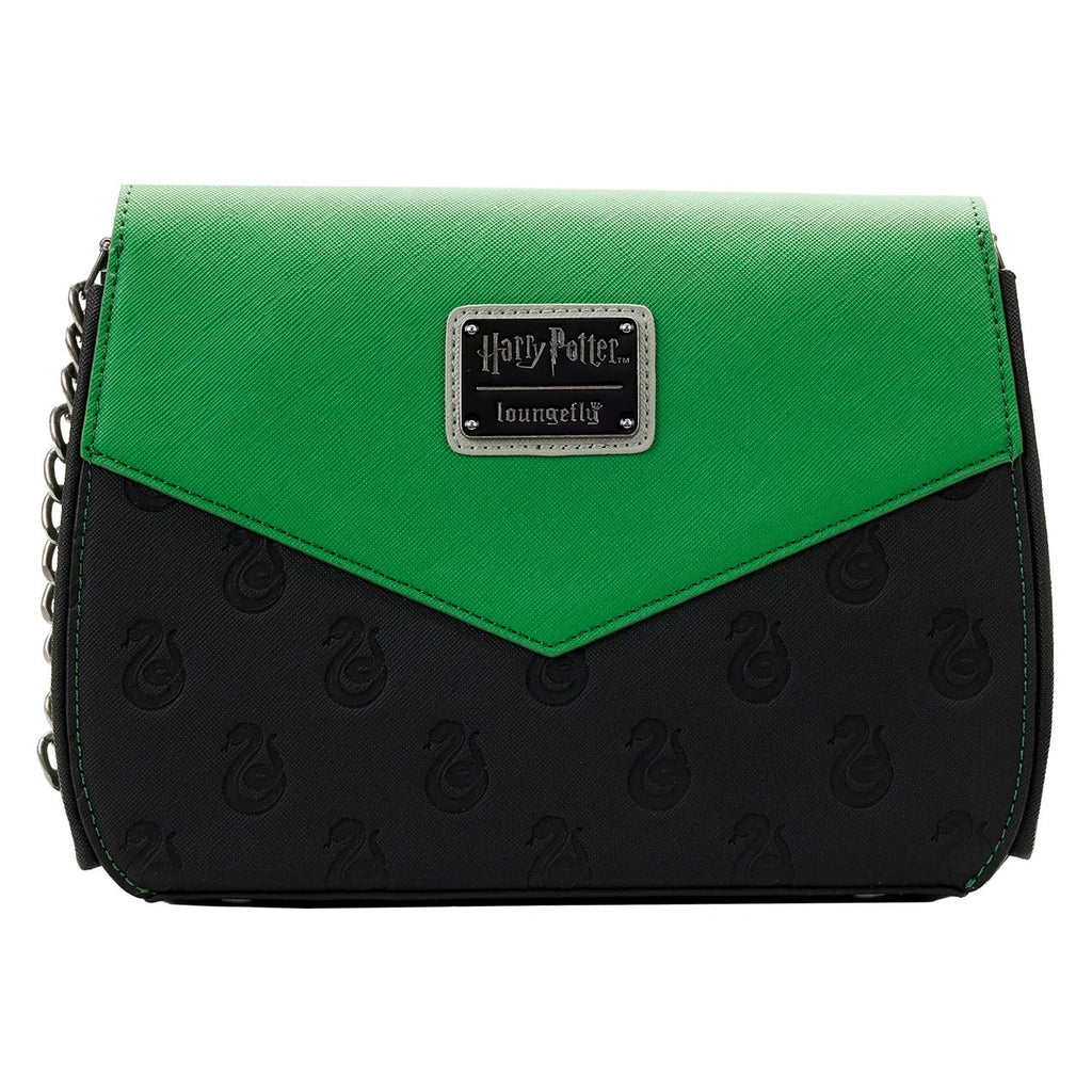 Green and black handbag with Harry Potter logo on a white background