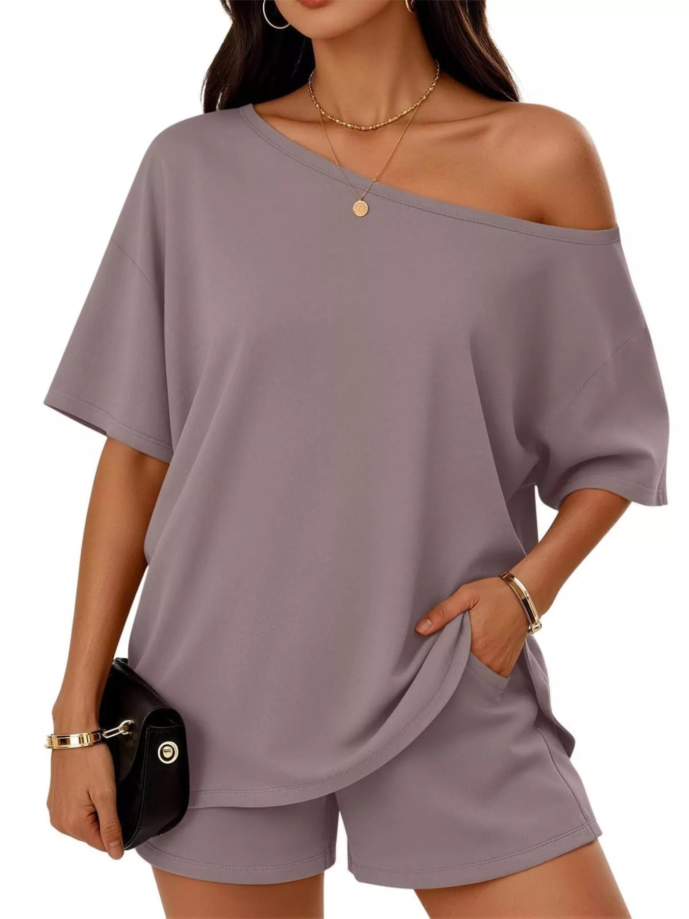 BOAT NECK TEE AND SHORTS SET SHORT SET