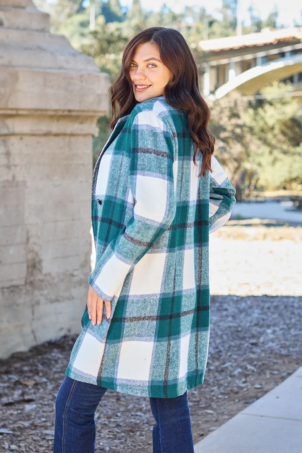 DOUBLE TAKE PLAID BUTTON UP LAPEL COLLAR COAT coat