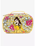 Disney Vegan Leather Travel Cosmetic Bag, Make-Up Bag for Women, Beauty and the Beast Belle Rose Pose Applique Stained Glass Print, Vegan Leather