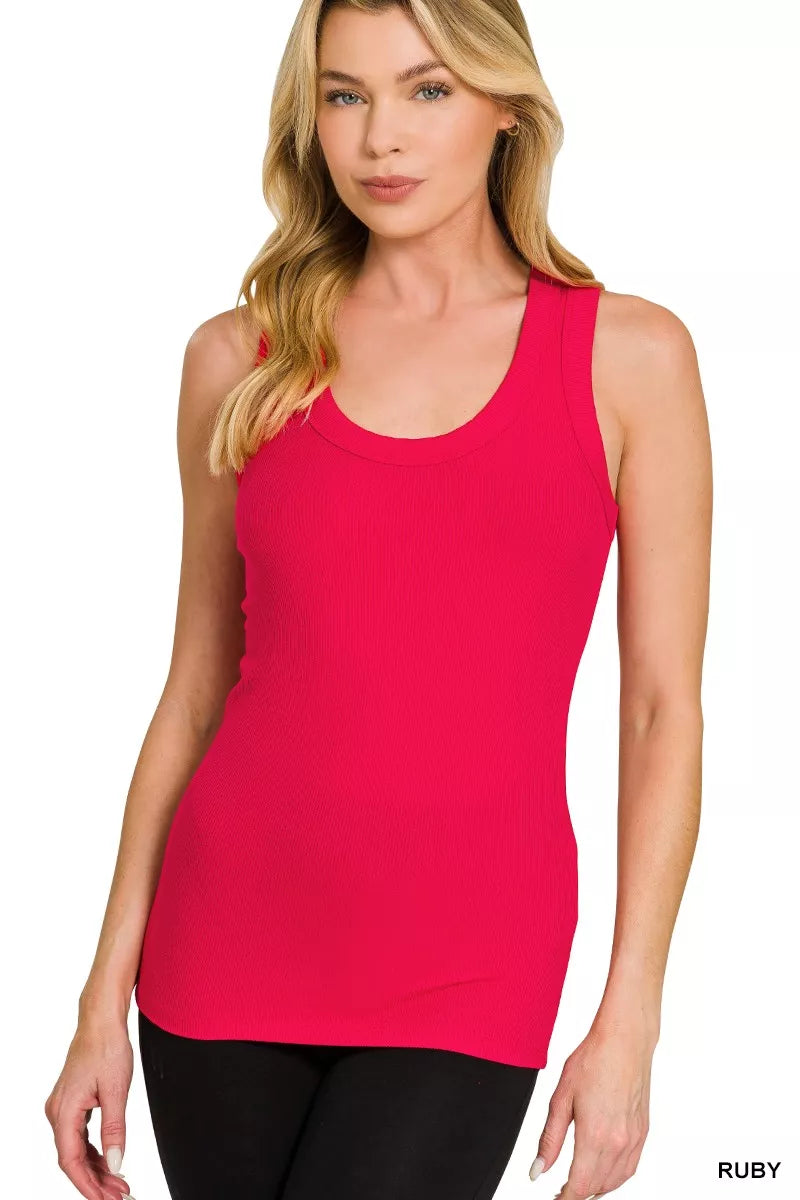 ZENANA RIBBED SCOOP NECK TANK TOP Tank Top