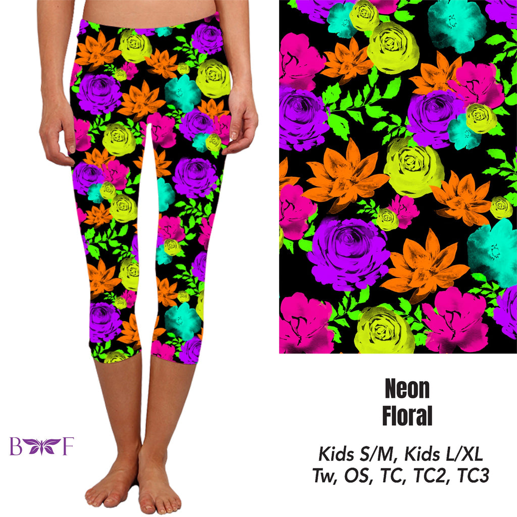 Neon Floral skorts and capris with pockets
