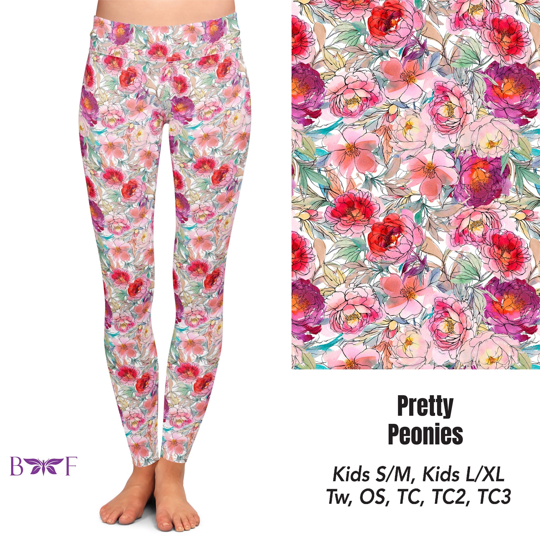 Pretty Peonies skorts leggings, capris, 7" jogger shorts, and biker shorts with pockets