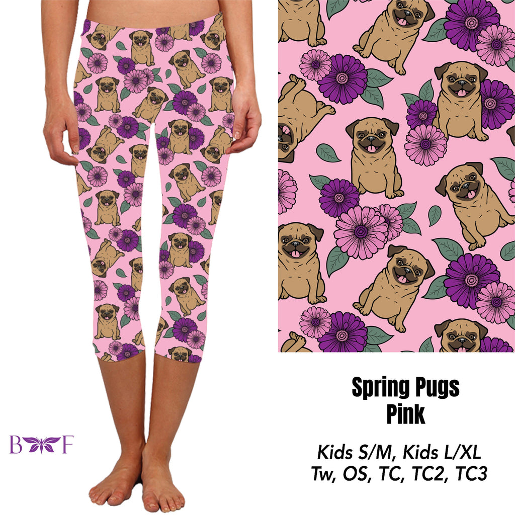 Spring Pugs Pink Leggings with pockets