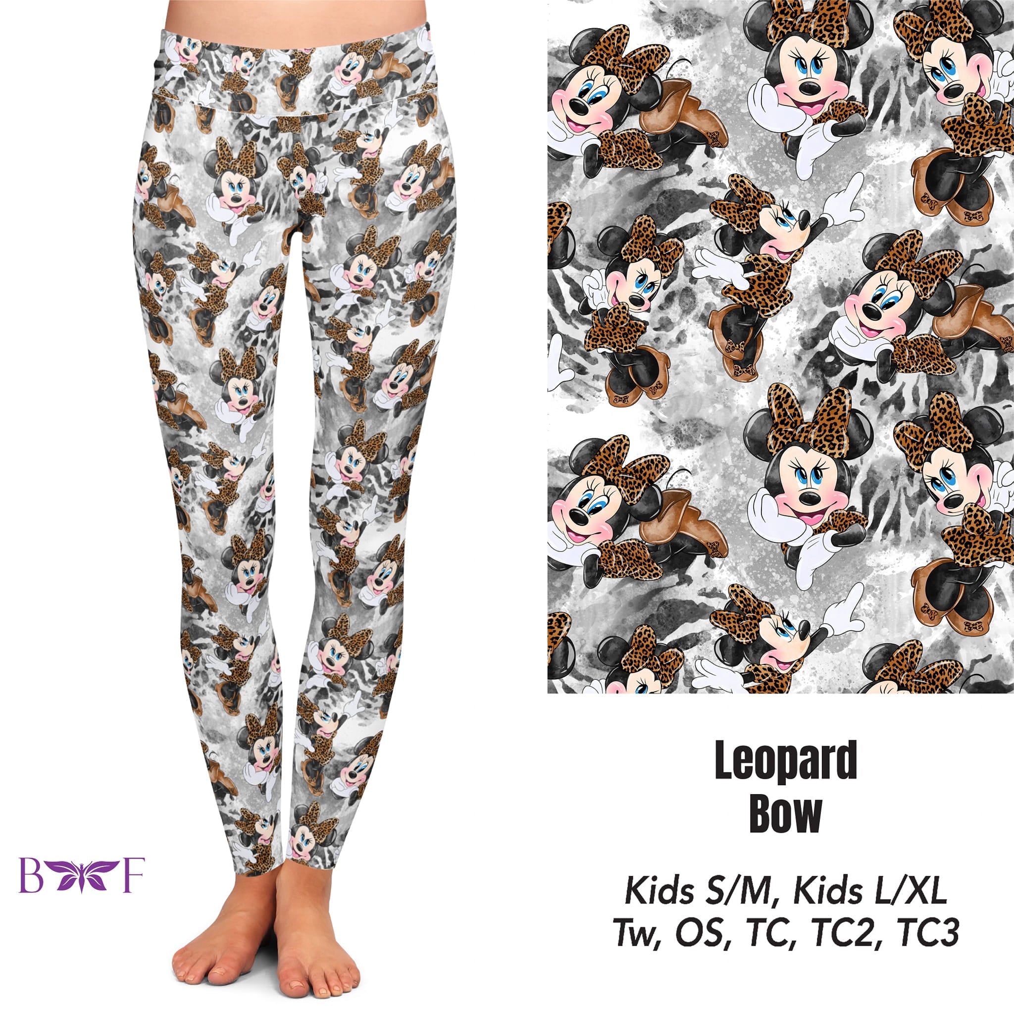 Leopard Bow leggings, capris, skorts and biker shorts with pockets