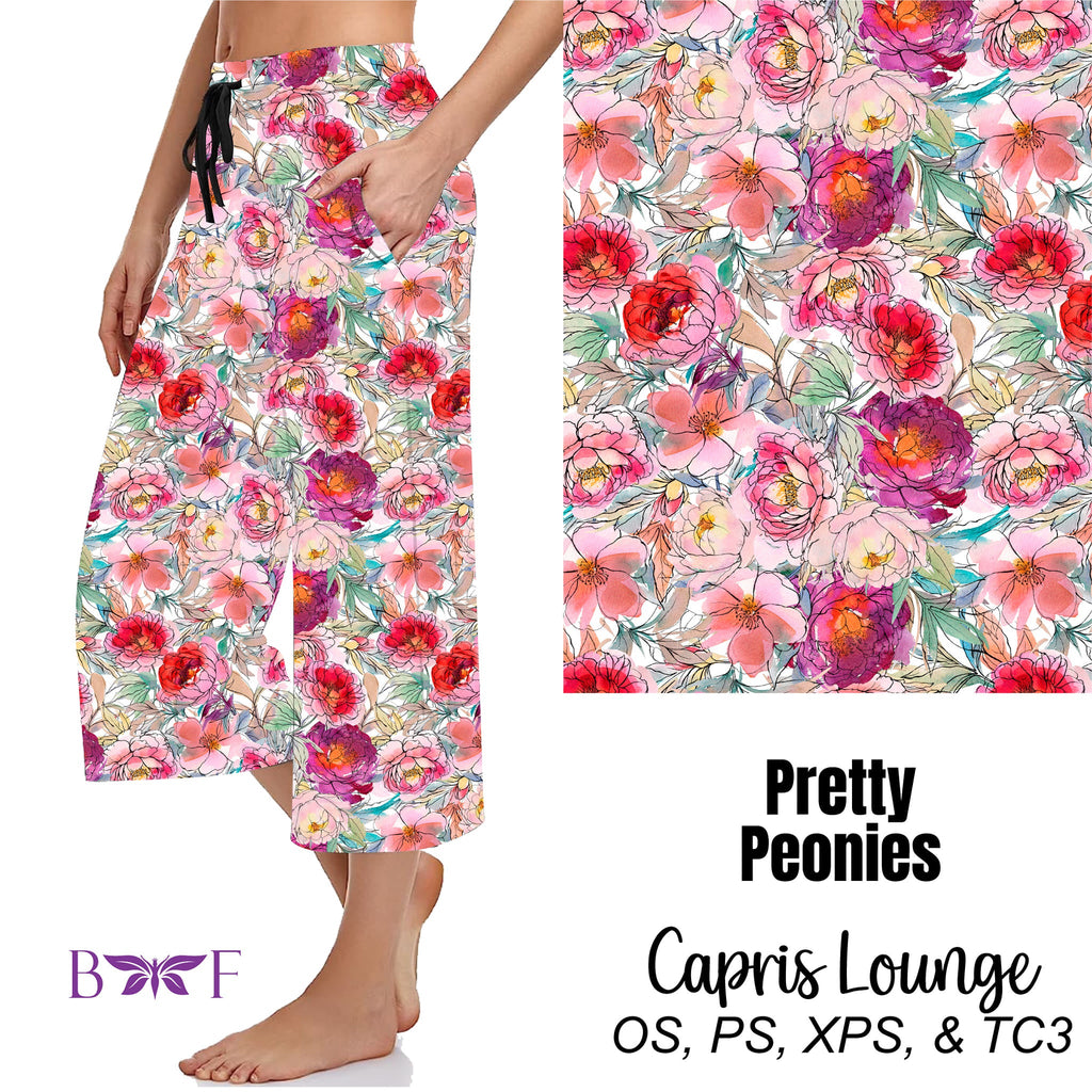 Pretty Peonies skorts leggings, capris, 7" jogger shorts, and biker shorts with pockets
