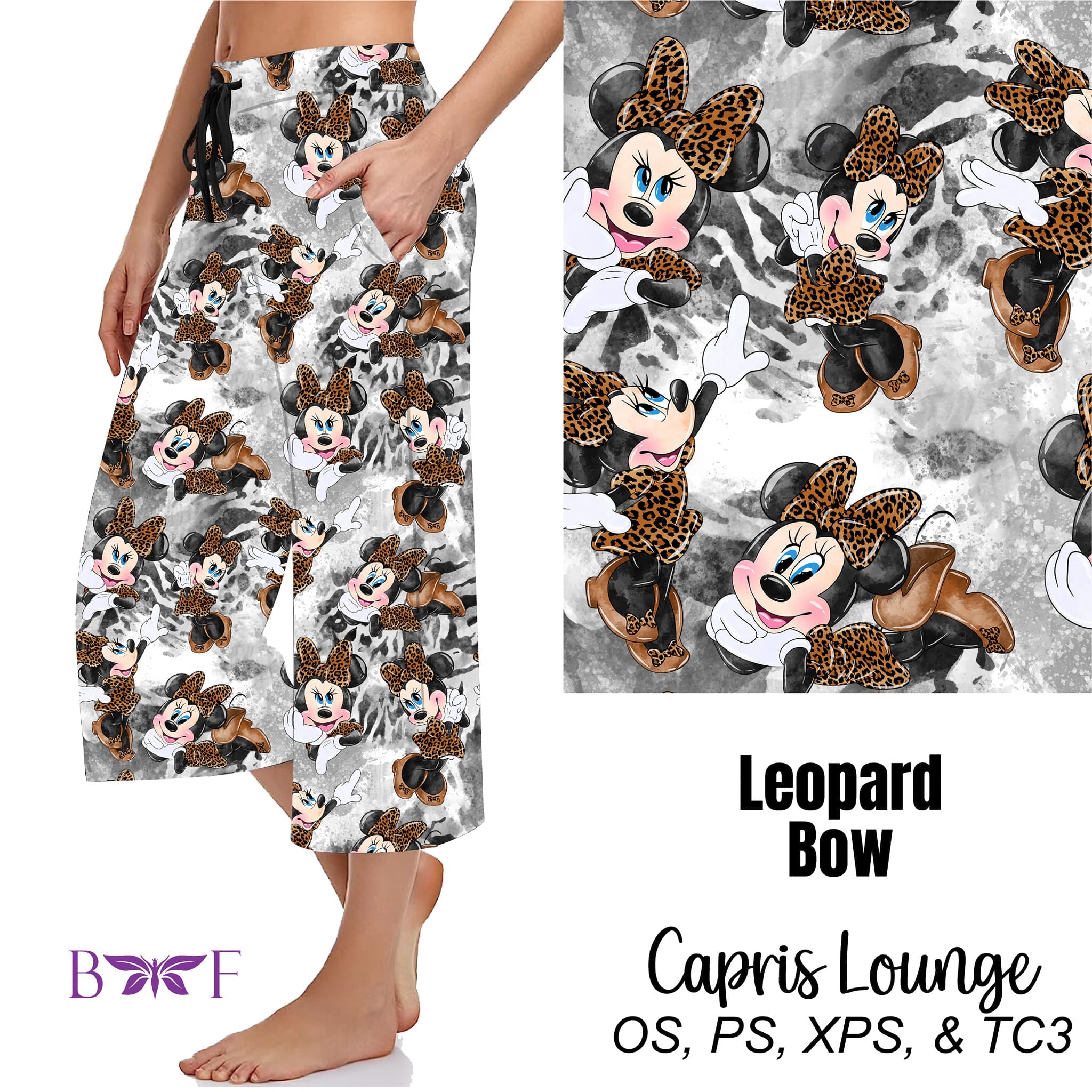 Leopard Bow leggings, capris, skorts and biker shorts with pockets