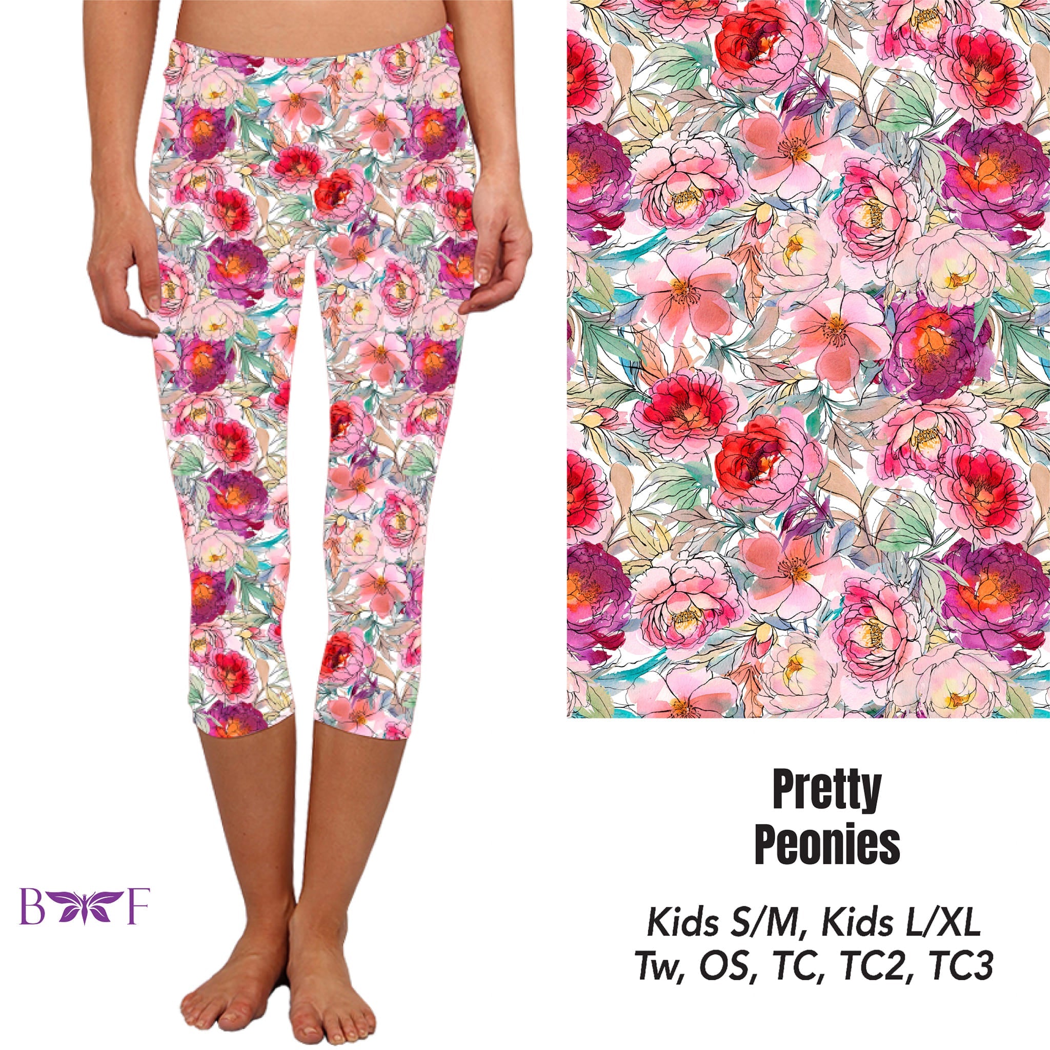 Pretty Peonies skorts leggings, capris, 7" jogger shorts, and biker shorts with pockets