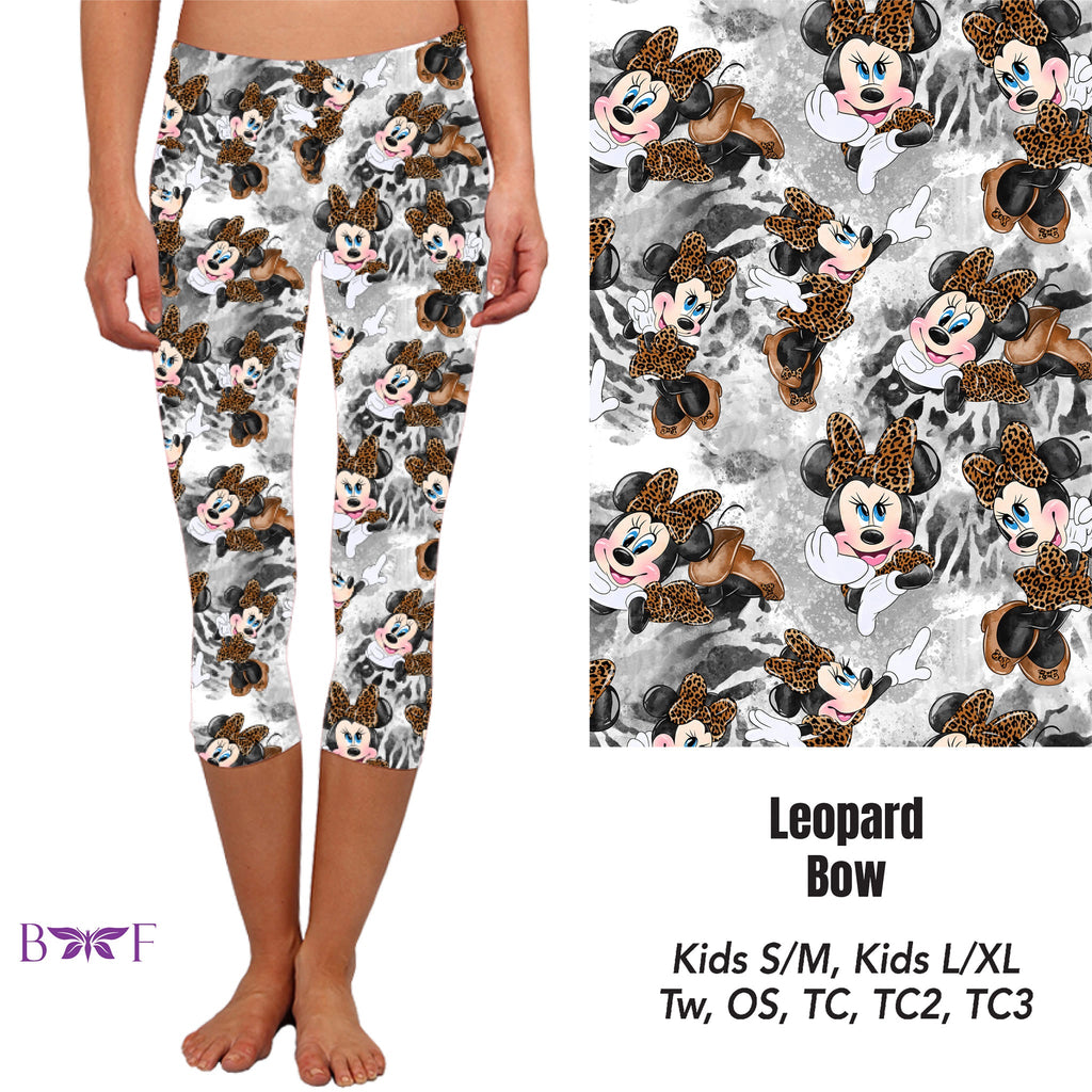 Leopard Bow leggings, capris, skorts and biker shorts with pockets