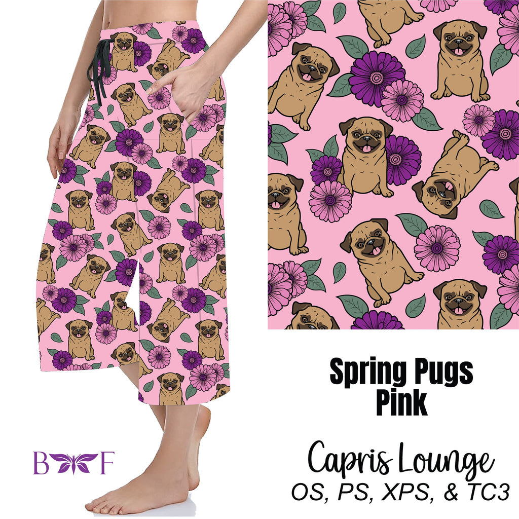 Spring Pugs Pink Leggings with pockets