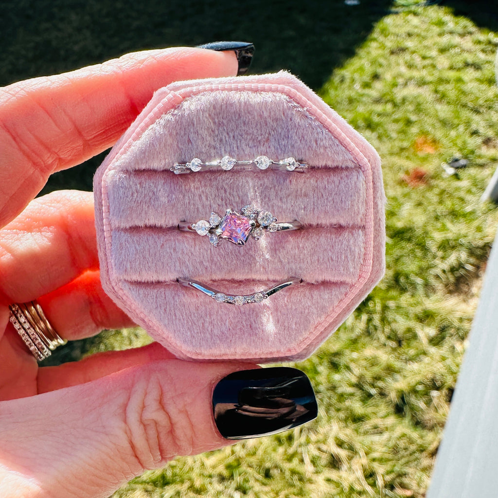 BLUSH BLOOM DAINTY 3-PIECE RING STACK - SILVER RING