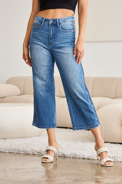 Judy Blue Braid Side Detail Wide Leg Jeans