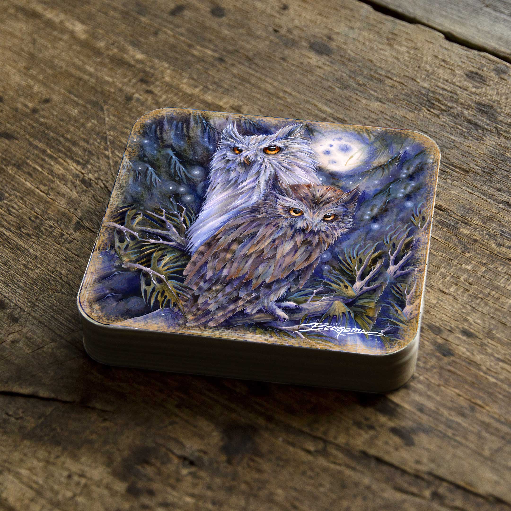 Night Watch Owls Wooden Cork Coasters Gift Set of 4 by J. Bergsma - Wildlife Decor - 8199465C-S4 Coasters