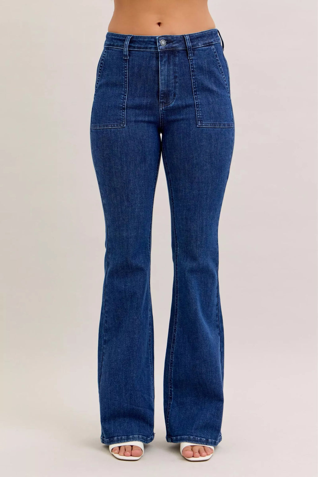 Judy Blue High Waist Flare Jeans with Front Patch Pockets Denim