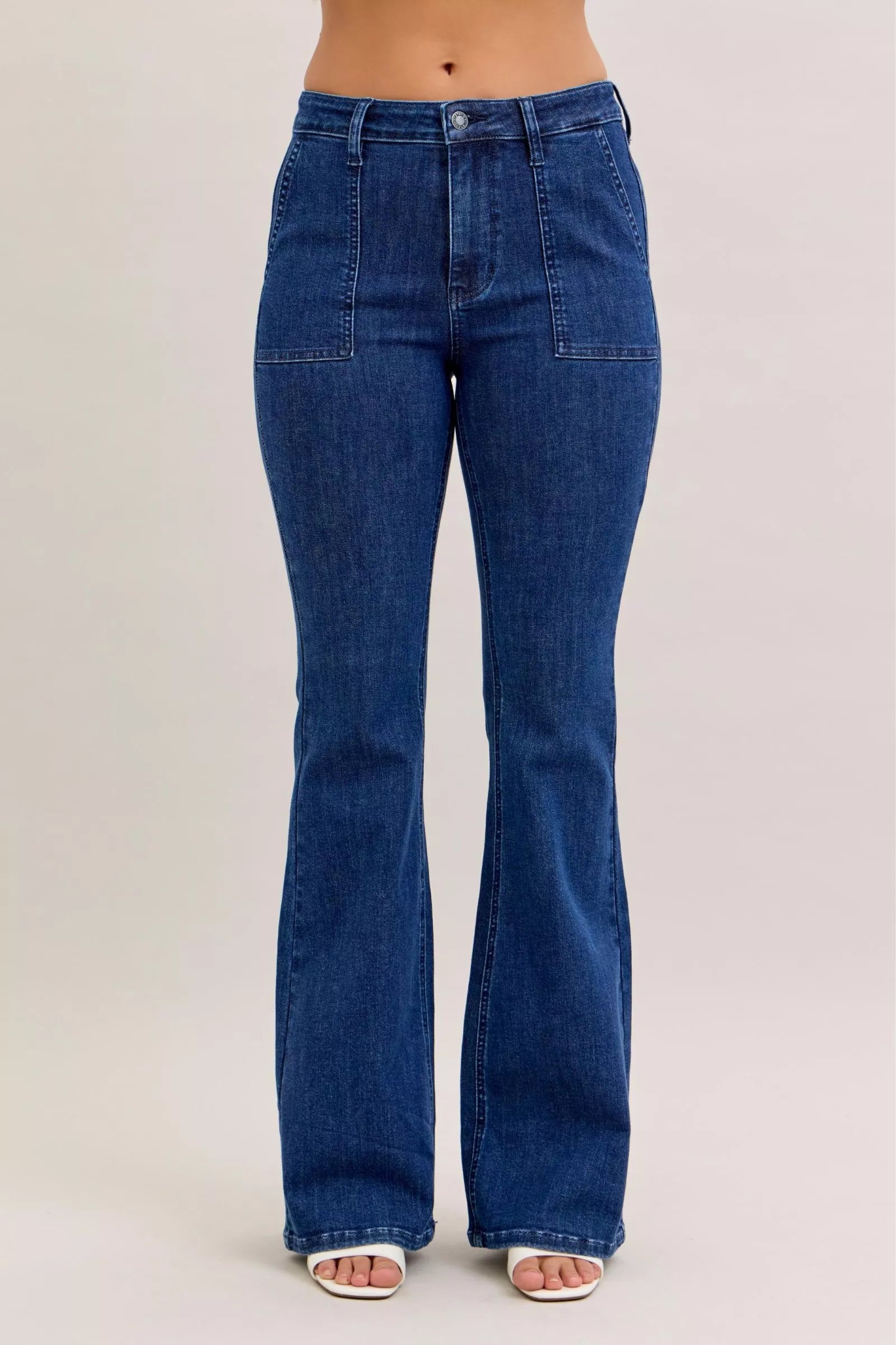 Judy Blue High Waist Flare Jeans with Front Patch Pockets Denim