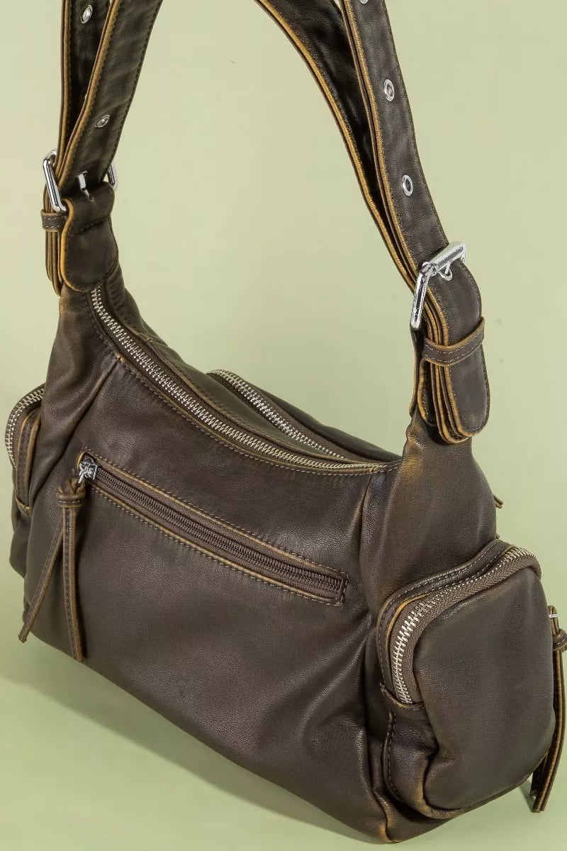 FAME MULTI POCKET LEATHER SHOULDER BAG Handbag