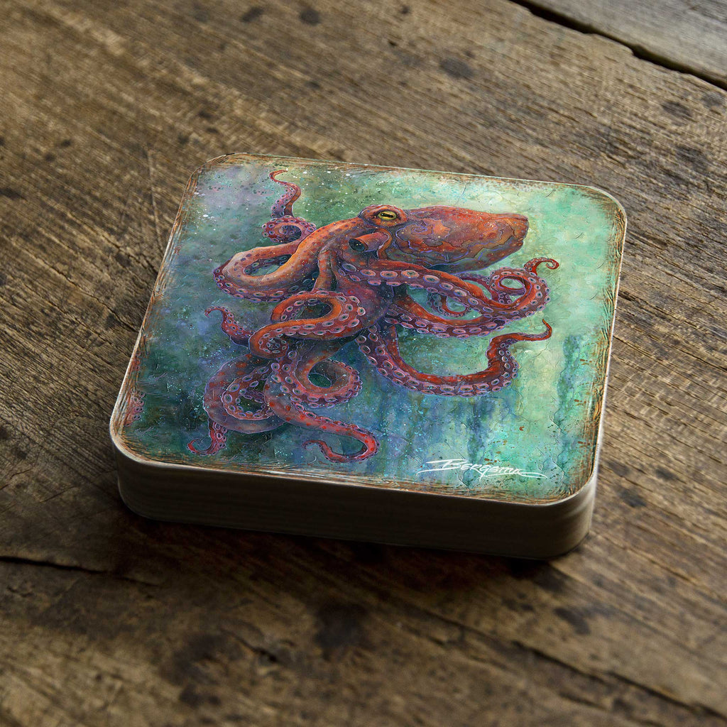 Octopus Wooden Cork Coasters Gift Set of 4 by J. Bergsma - Coastal Decor - 8199459C-S4 Coasters